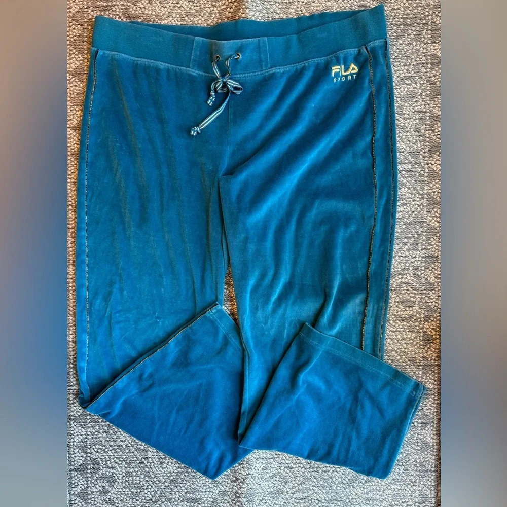 FILA Sport Women’s Teal Velour Velvet Track Pants - Size XL